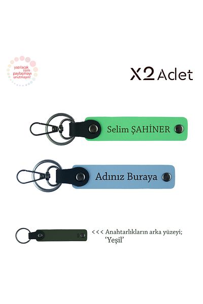 miawiki Set of 2 Keychains with First and Last Name Written, Sky Blue-Pistachio Green-Green, Kankaya Cheerful Touch