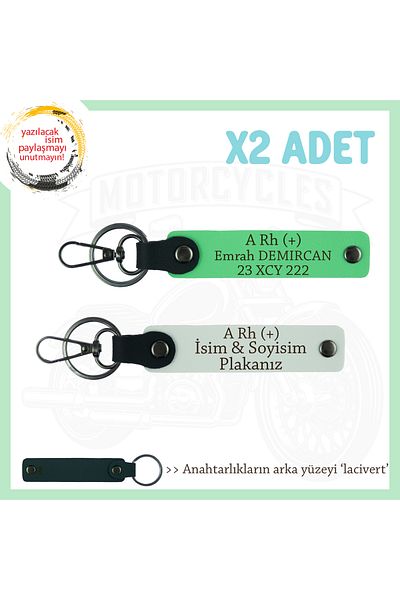 miawiki Emergency Keychain with Name Plate and a Rh+ Blood Group Written, White-F Green-Navy, Biker Friends