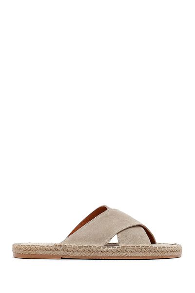 Derimod Men's Beige Suede Leather Espadrille Slippers 25Sfd616110