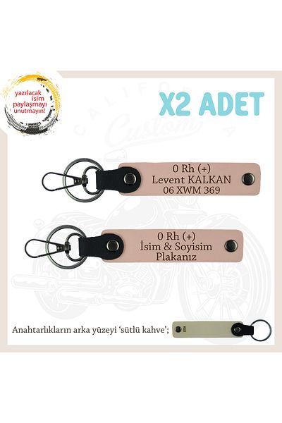 miawiki Name Plate and 0 Rh (+) Blood Group Written Leather X2 Keychain Set, Yavruağzı-Sk, Birthday Gift