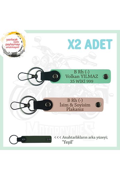 miawiki Name Plate and B- Blood Type Written X2 Keychain, Yavruağzı-Green-Ysl, Special Design for Motor Lovers