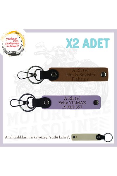 miawiki 2 Keychains with Name Plate and a Rh (+) Blood Group Written, Coffee-Purple-Sk, Special Gift for Biker Friends