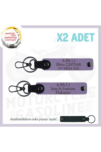 Miaju Motor Enthusiasts, Custom Production 2-Piece Keychain with Name Plate and A- Blood Type, Armağan, Purple-Syh