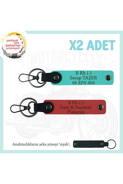 miawiki Name Plate B Rh (-) Blood Group Written X2 Keychain, Pomegranate Flower-Turquoise-Syh, Gift for Biker Friends