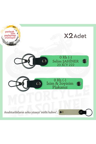 miawiki Emergency X2 Keychain with Name Plate and 0 (-) Blood Group Written, F Green-Sk, Motorcycle Enthusiasts