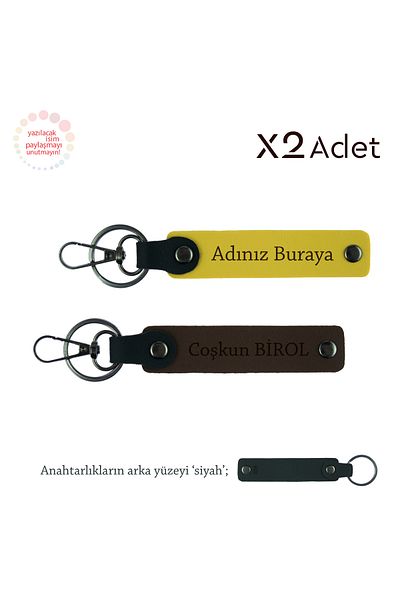 Miaju Meaningful Gift for Newlyweds, Set of 2 Keychains with Name Written, Yellow-Dark Brown-Black