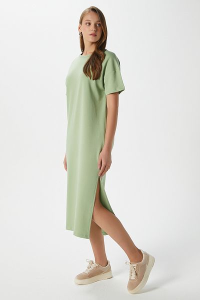 Ritnice Rochie de damă Alissa Slit verde din bumbac pieptănat 15171