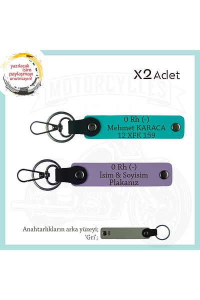 miawiki Emergency X2 Keychain, Purple-K Turquoise-Gr, Motorcycle Lovers, Name Plate and 0 Rh (-) Blood Group