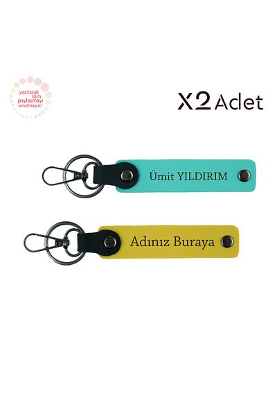 miawiki Set of 2 Keychains with Names Written, Yellow-Turquoise, New Year's Gesture to a Friend