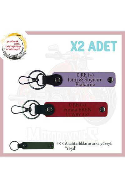 Miaju Exclusive for Travelers, Name Plate, Personal X2 Keychain with 0 Rh (+) Blood Type Lettering, Purple-Red-Ysl