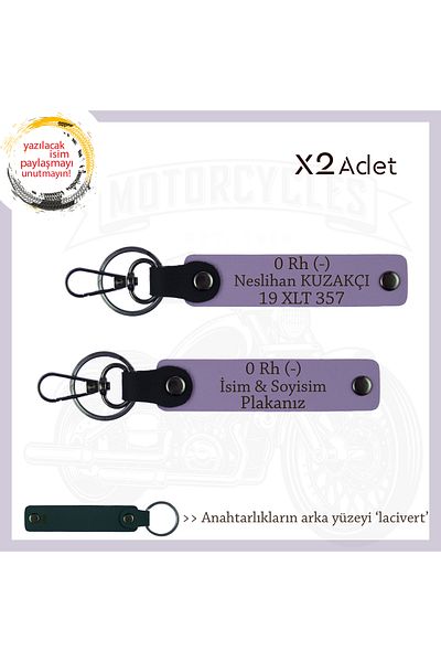 Miaju Special Production X2 Keychain for Motor Enthusiasts, Name Plate and 0- Blood Type Written, Armağan, Purple-Lacquer