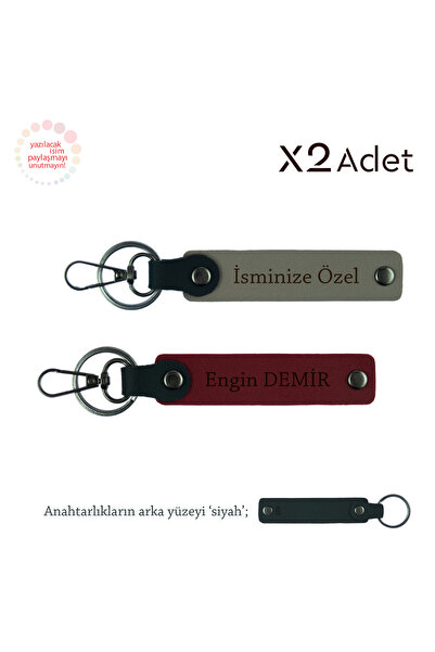 Asortishey Set of 2 Keychains with First Name & Last Name, Ash Gray-Claret Re...