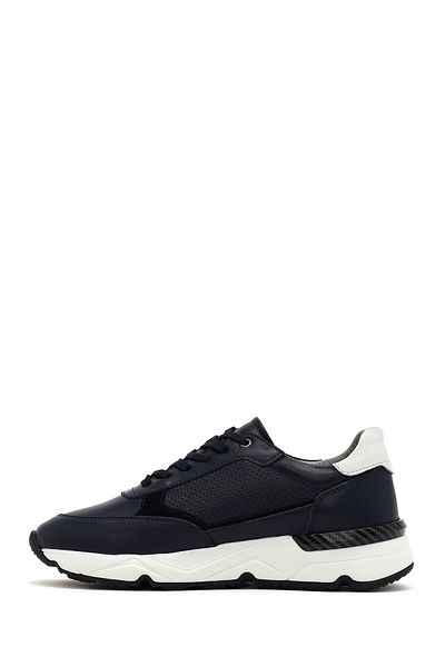 Derimod Men's Navy Blue Lace-Up Thick Soled Leather Sneaker 25Sfd675218