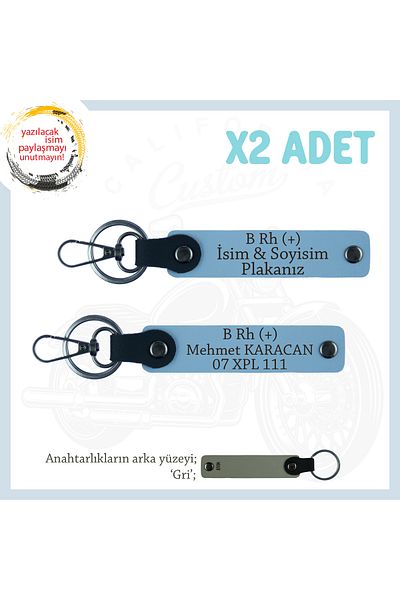 Miaju Set of 2 Emergency Keychain with Fellow Travelers, Name Plate and Letter B Rh + Blood Group, Blue-Gr