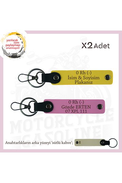miawiki 0 Rh (-) Blood Group Written Emergency X2 Keychain, Yellow-Pink-Sk, Gift for Motorcyclist, Name Plate
