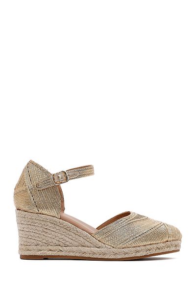 Derimod Women's Gold Ankle Buckle Metallic Wedge Heeled Espadrille 25Sfe402032