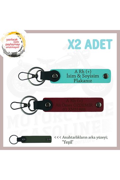 miawiki Name Plate and A+ Blood Type Written X2 Keychain, Turquoise-Burgundy-Ysl, Special Gift for Motor Enthusiasts