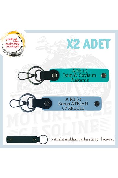 miawiki Personalized X2 Keychain, K Turquoise-Blue-Navy, Name Plate for Drivers and Written a Rh (-) Blood Group