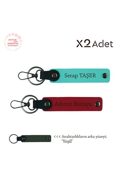 Miaju Stylish Surprise for Mother's Day, Set of 2 Keychains with Name and Surname Written, Red-Turquoise-Green
