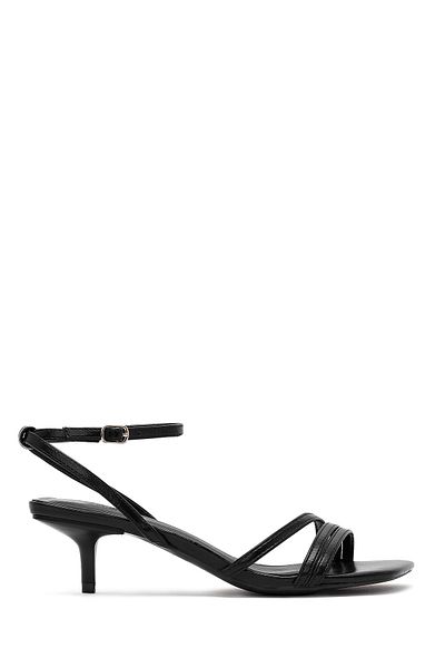 Derimod Women's Black Ankle Buckle Thin Short Heeled Sandals 25Sfe485918