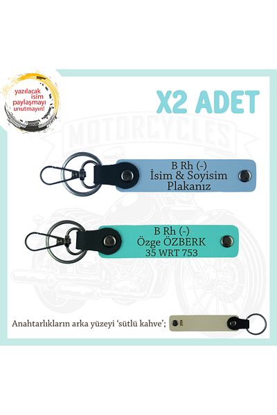 miawiki Custom Design X2 Keychain with Name Plate and B - Blood Group Written, Blue-Turquoise-Sk, Motorcycle Lovers