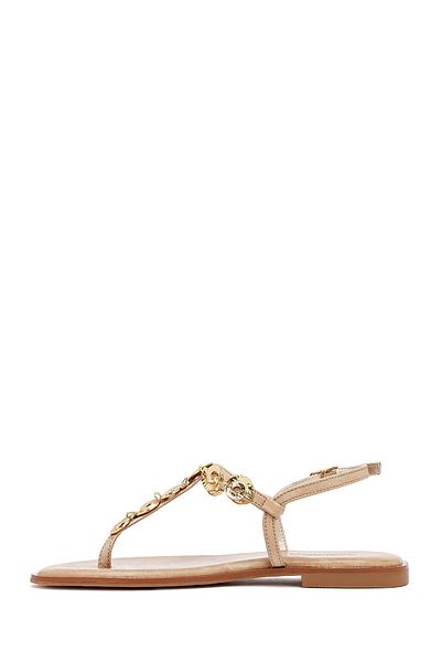 Derimod Women's Tan Ankle Buckle Flip Flop Leather Sandals 25Sfd483014