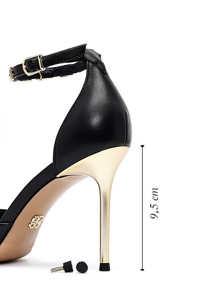 Derimod Women's Black Ankle Buckle Thin Heeled Leather Sandals 25Sfd494818