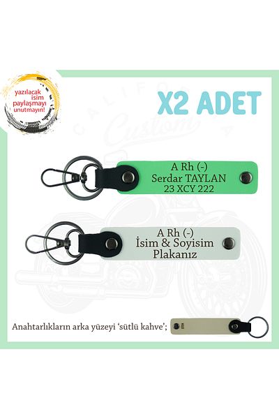 miawiki Name Plate & a Rh- Blood Group Written Emergency Keychain, White-F Green-Sk, Biker Friends