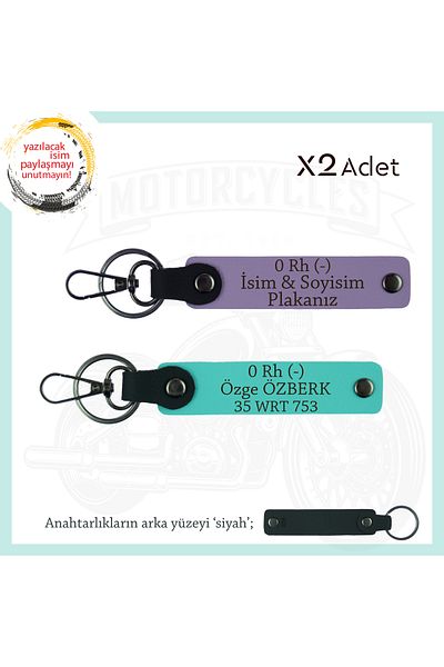 miawiki Emergency X2 Keychain, Purple-Turquoise-Syh, to Motorcycle Lovers, Name Plate and 0 Rh (-) Blood Group