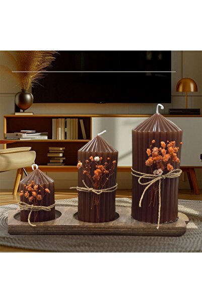 harmoni consept Kahve 3 Parça Kütük Mum