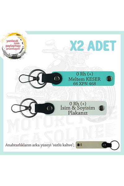 Miaju For Motor Lovers, Special Design X2 Keychain with Name Plate and 0 Rh (+) Writing, Gift, White-Turquoise-Sk
