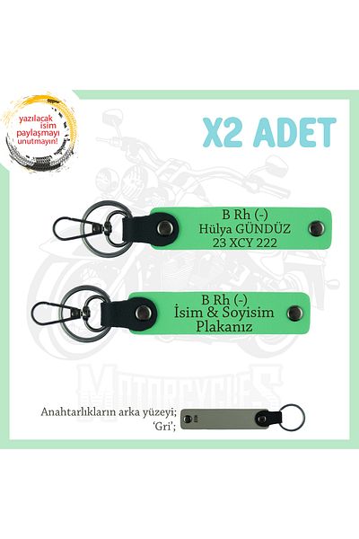 miawiki Emergency X2 Keychain with Name Plate and B (-) Blood Group Written, F Green-Gr, Motorcycle Enthusiasts