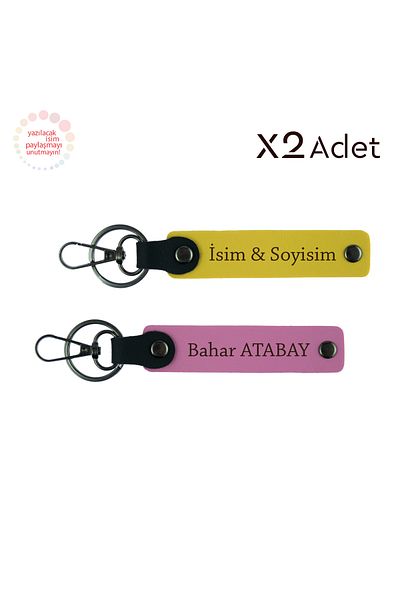 Miaju Romantic Surprise for Lover, Set of 2 Keychains with Name and Surname Written, Yellow-Pink
