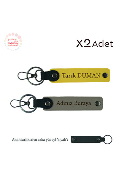 Asortishey Set of 2 Keychains with First and Last Name, Ash Gray-Yellow-Black...