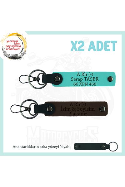 Miaju For Courier, X2 Keychain with Name Plate and a Rh (-) Blood Group Lettering, Armağan, K Coffee-Turquoise-Syh