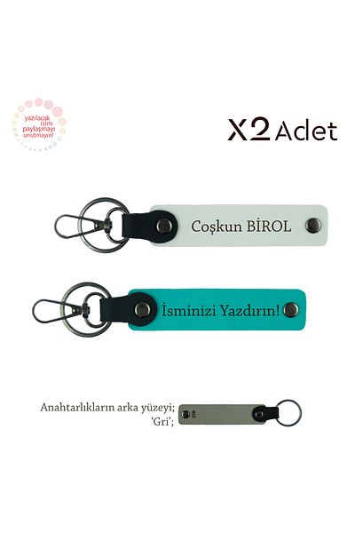 Miaju Cousin Joyful Armağan, 2-Piece Keychain Gift Set with Name Written, Dark Turquoise-White-Grey