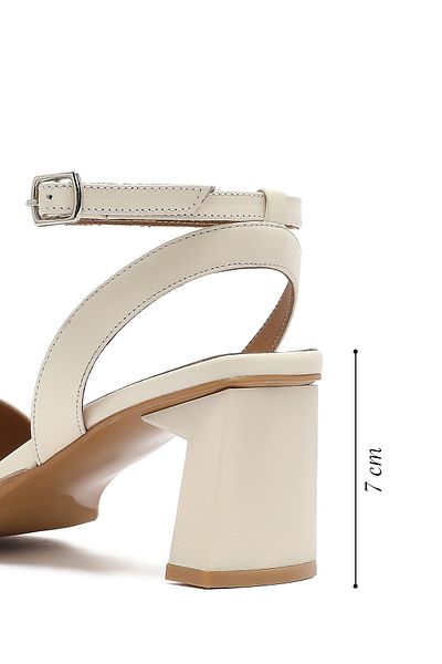 Derimod Women's Cream Ankle Buckle Thick Heeled Leather Sandals 25Sfd131218