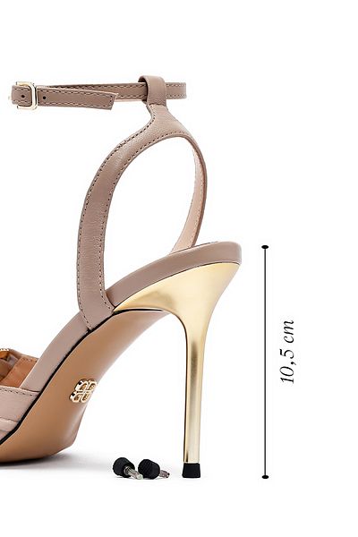 Derimod Women's Beige Ankle Buckle High Thin Heeled Leather Sandals 25Sfd494718