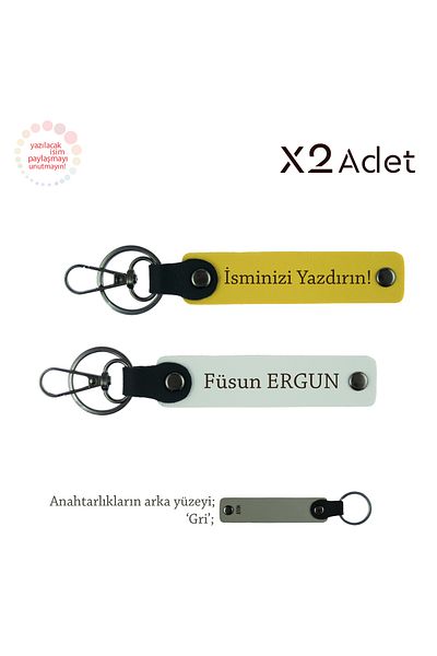 Miaju Meaningful Gift Gesture for a Friend, Set of 2 Keychains with Name and Surname, Yellow-White-Grey
