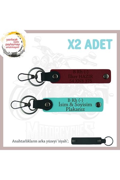 miawiki B- Blood Type Written Special Production X2 Keychain, Turquoise-Claret Red-Syh, Special Name Plate for Motor Enthusiasts