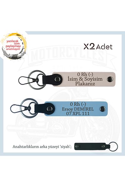 miawiki Gift X2 Keychain, Powder-Blue-Syh, Biker Style Special Name Plate 0 Rh (-) Blood Group Written
