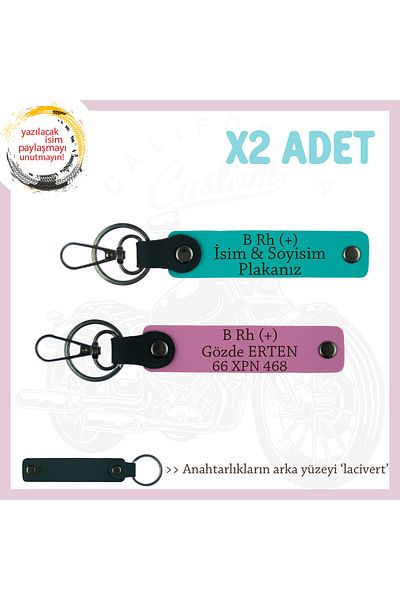 miawiki Name Plate & B Rh (+) Blood Type Written Biker Keychain, K Turquoise-Pink-Navy, to Biker Friends