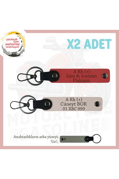 miawiki Name Plate and a Rh (+) Blood Type Written X2 Keychain, Pomegranate Flower-Powder-Gr, Special for Motor Enthusiasts