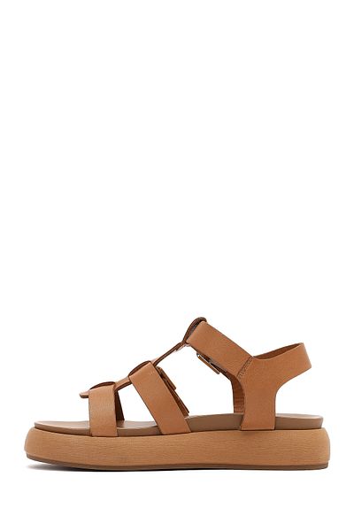 Derimod Women's Tan Buckle Thick Soled Leather Sandals 25Sfd550318