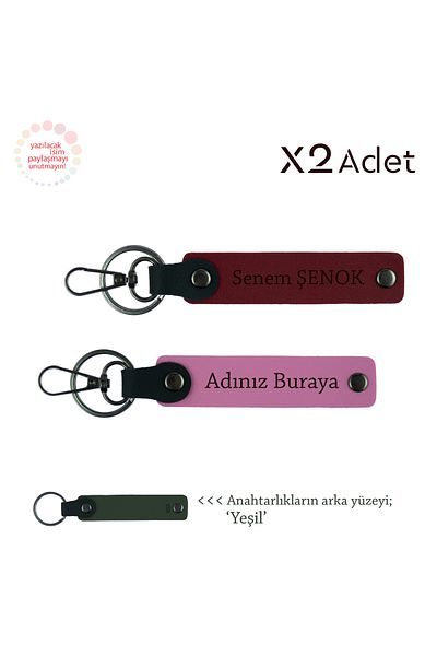 miawiki 2-Piece Keychain Gift Set with Names Written, Pink-Claret Red-Green, Spiritual Gift for New Year