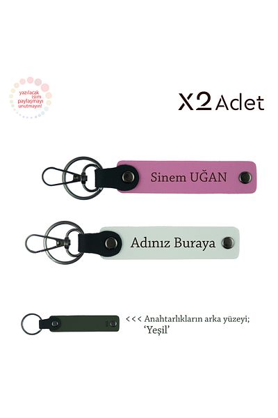 Miaju New Graduates Souvenir – 2-Piece Keychain Gift with Name and Surname, White-Pink-Green