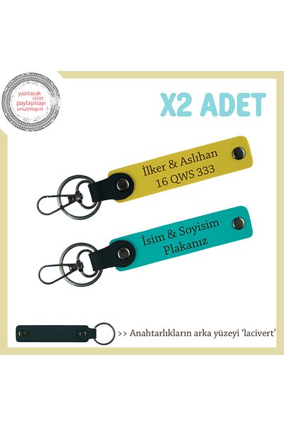 Miaju Exclusive for Car Owners, Personal Keychain with Name and Plate X2 Set, Dark Turquoise-Yellow-Lacquer