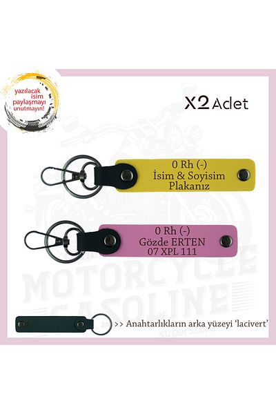 miawiki Emergency X2' Keychain, Yellow-Pink-Navy, Name Plate for Motorcycle Lovers and 0 Rh (-) Blood Group