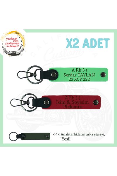 miawiki Name Plate and a Rh (-) Blood Group Written X2 Keychain Set, Red-F Green-Ysl, for Motor Enthusiasts
