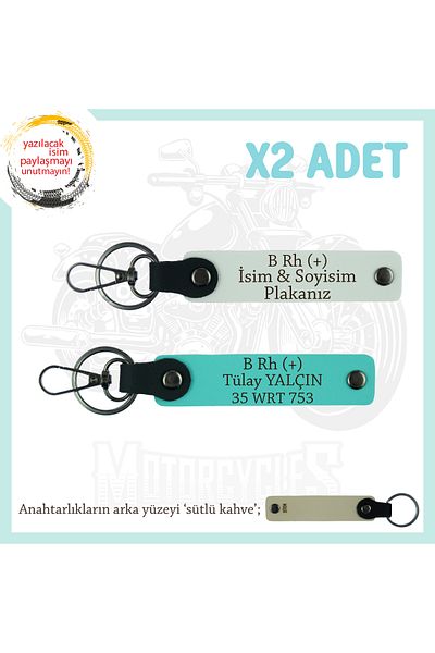 Miaju For Motor Lovers, Special Design X2 Keychain with Name Plate and B Rh (+) Lettering, Gift, White-Turquoise-Sk